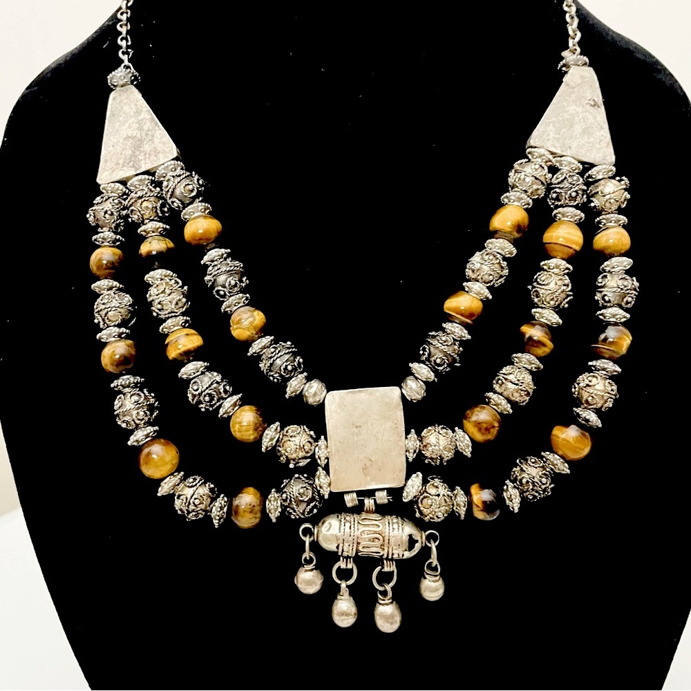 Silver And Tiger’s Eye Beaded Dowry Necklace